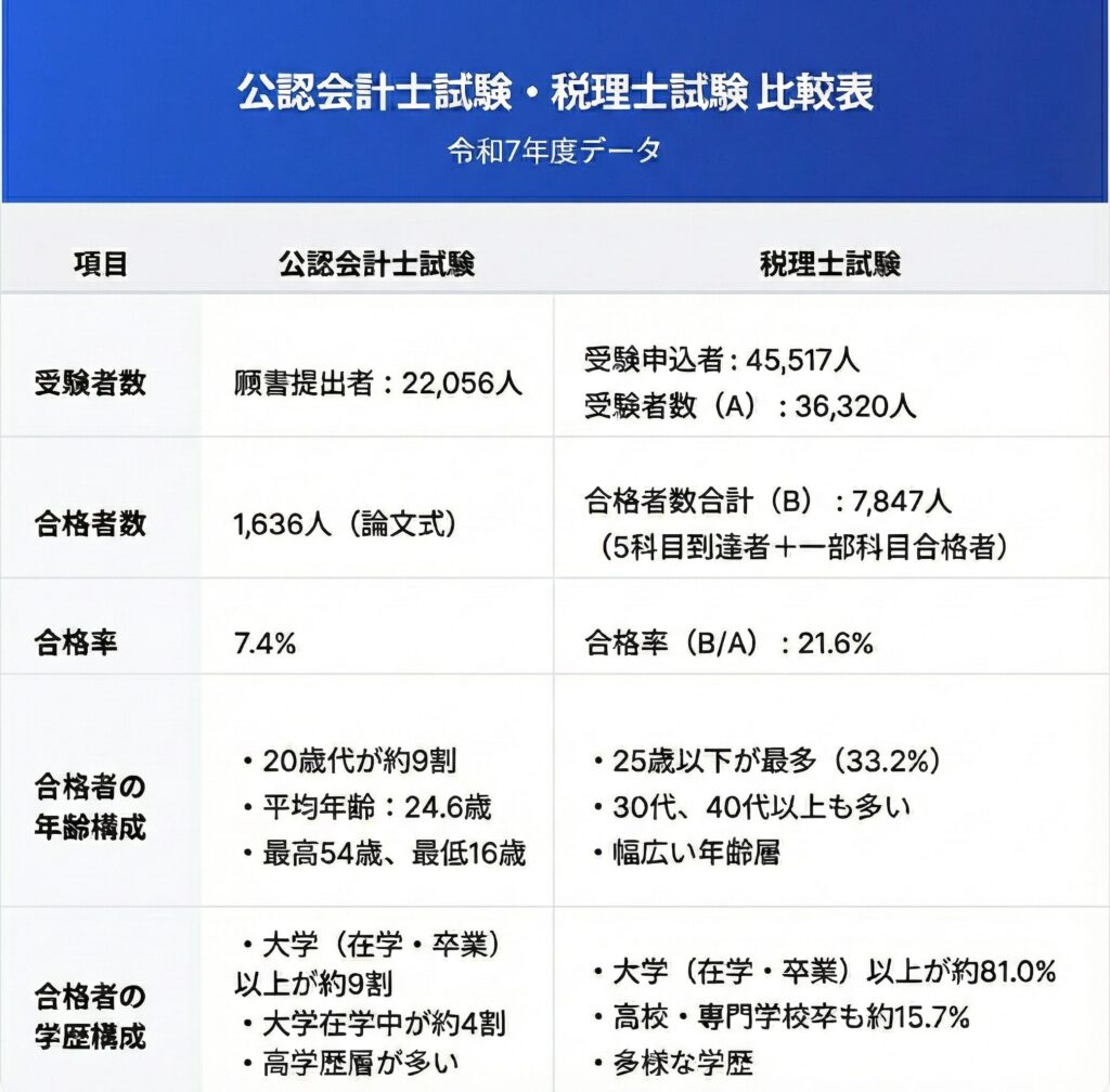 令和7年公認会計士試験・税理士試験比較表